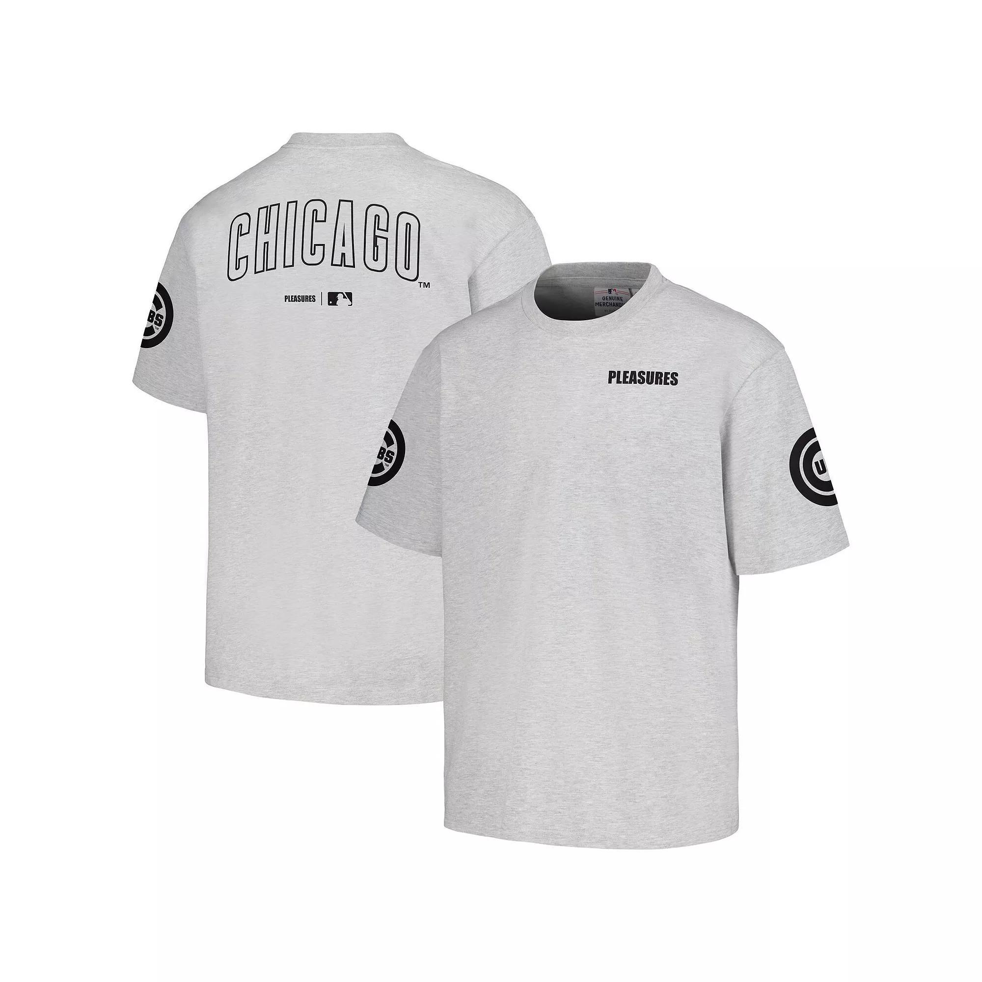 Men's PLEASURES  Gray Chicago Cubs Team T-Shirt, Size: Small, Grey Product Image