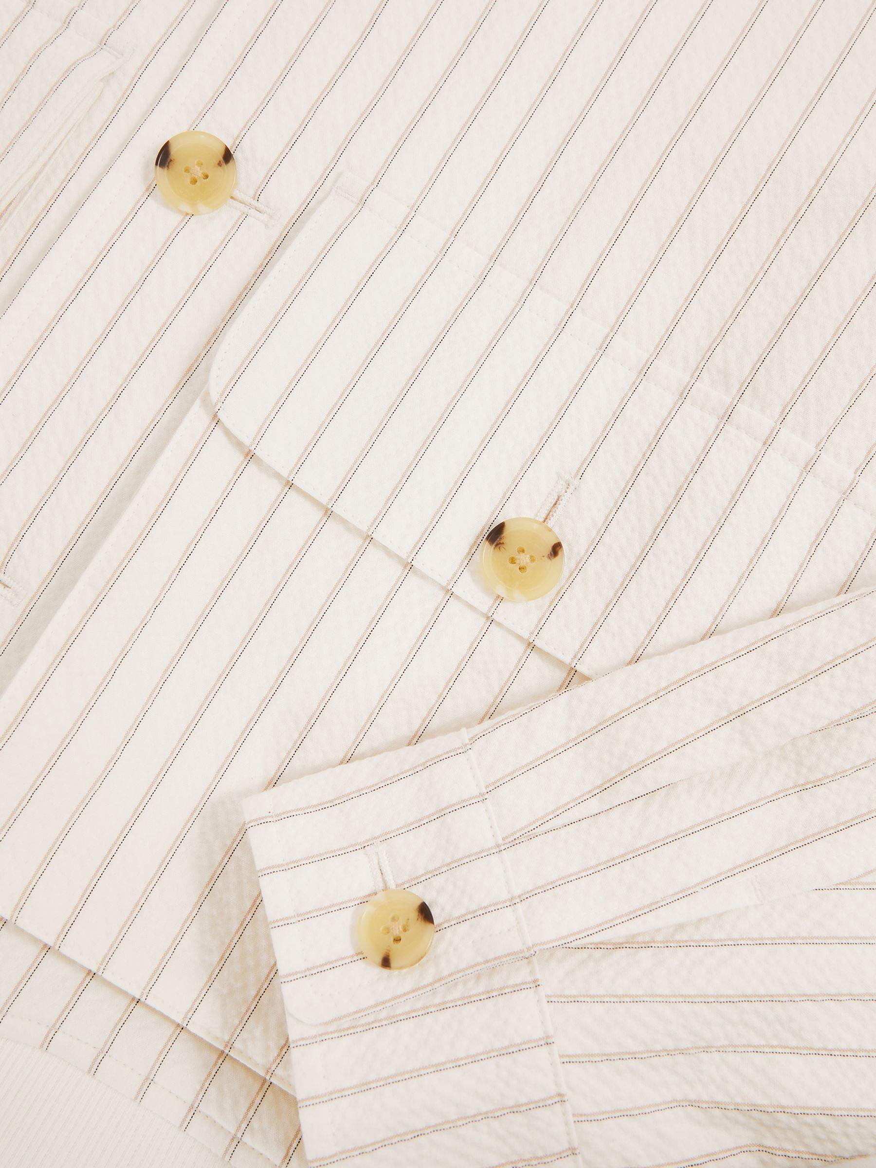 Cotton-Blend Pinstripe Harrington Jacket in Off White/Taupe Brown Product Image