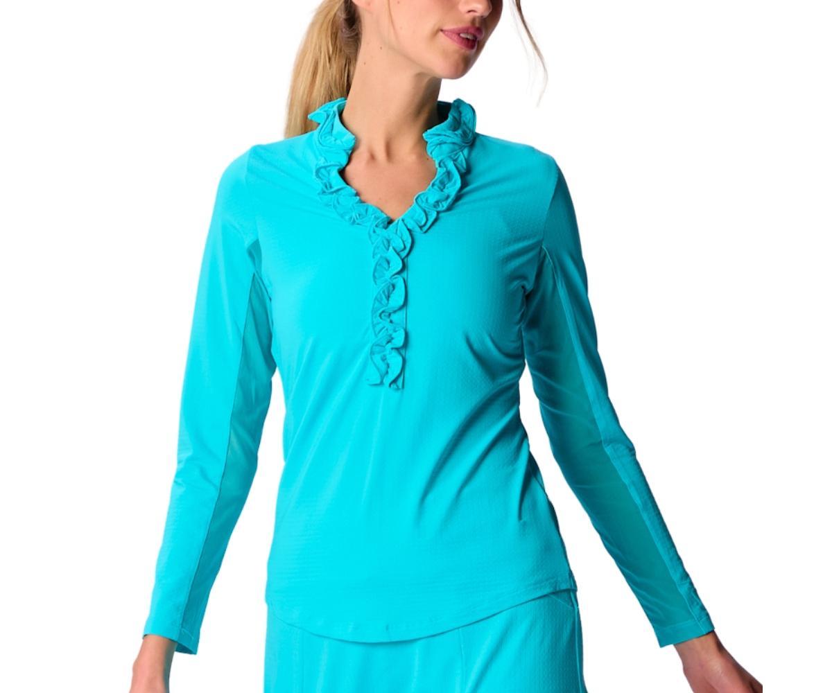 G Lifestyle Clothing Womens Long Sleeve Double Ruffle Top Tile Blue XLarge Product Image