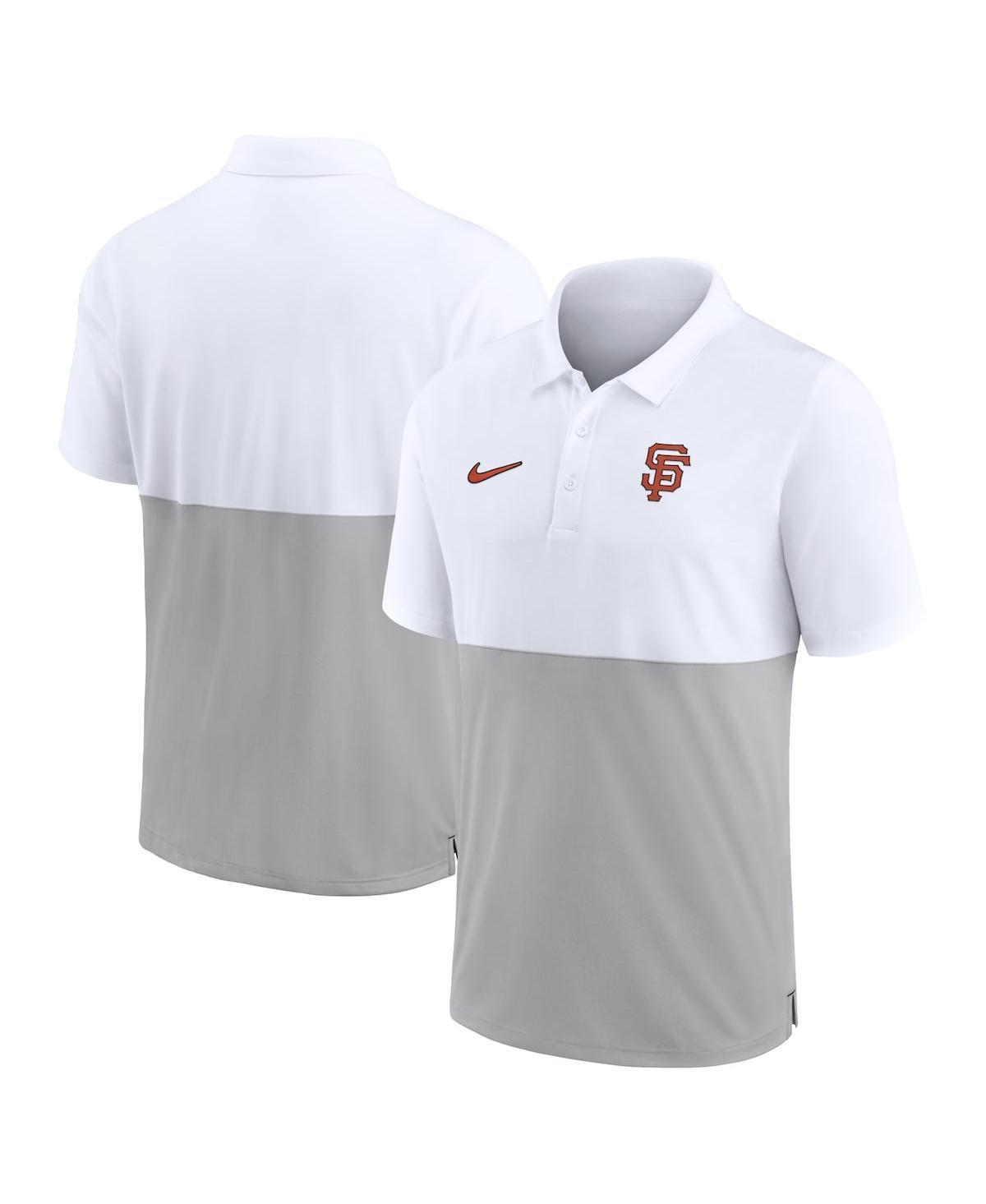 Men's Nike White/Silver San Francisco Giants Team Baseline Striped Performance Polo, Size: Large Product Image