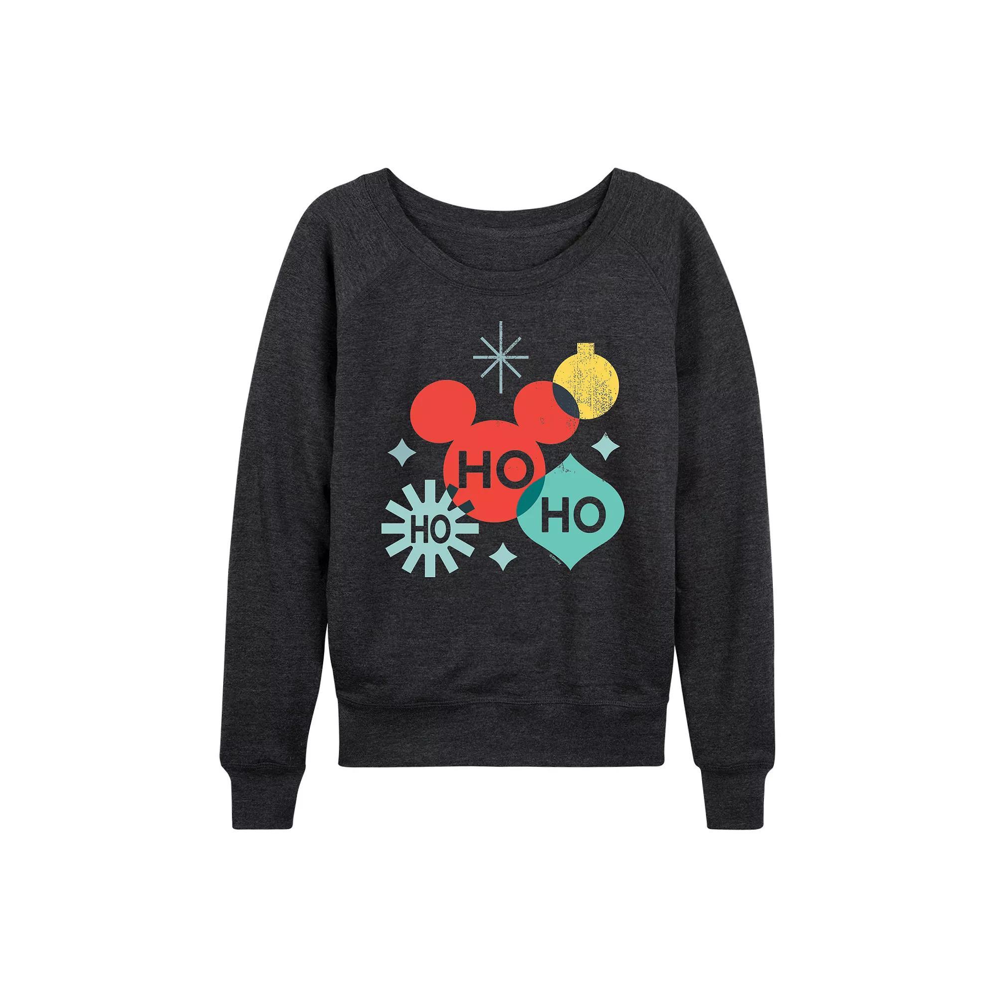 Disney's Mickey Mouse Women's Holiday Shapes French Terry Long Sleeve Tee, Size: Large, Grey Indigo Product Image