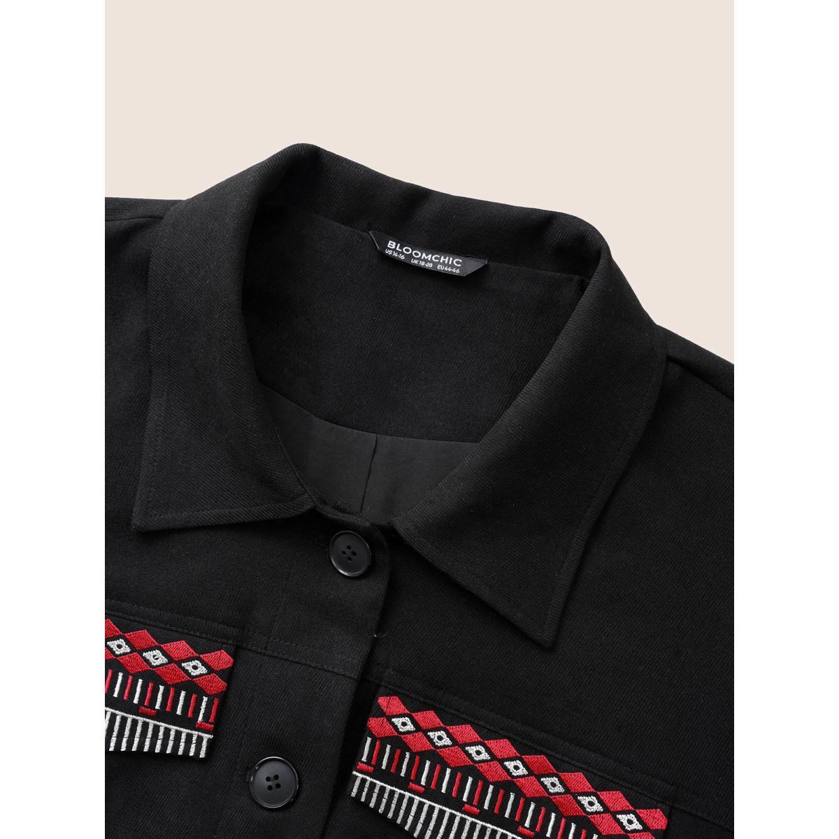 Plus Size Patchwork Embroidered Flap Detail Jacket Women Black Non Slanted pocket Everyday Jackets BloomChic 12/L Product Image