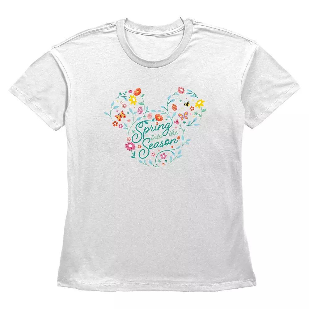 Disney's Mickey Mouse Spring Into The Season Women's Graphic Tee, Size: Medium, White Product Image
