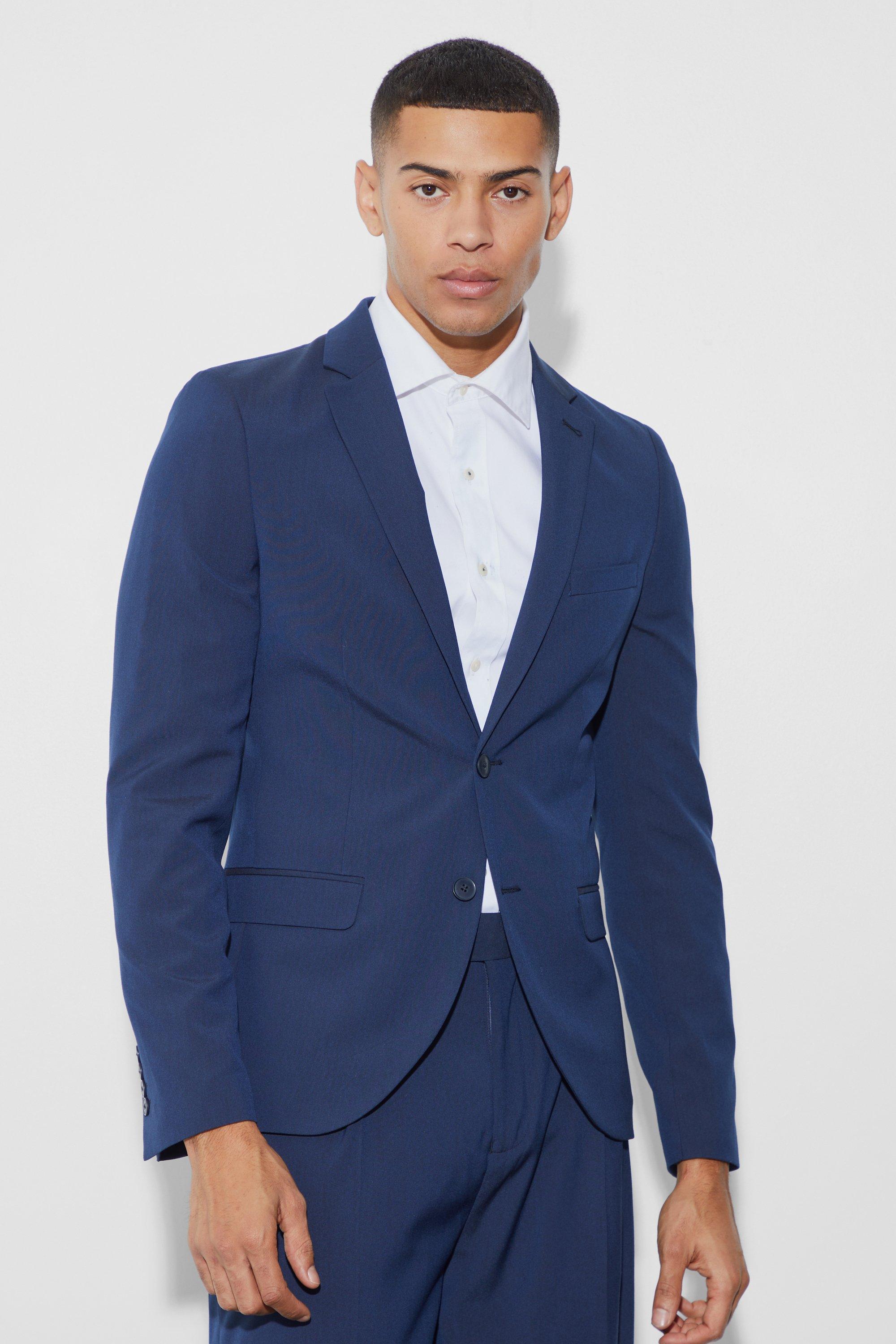 Mens Super Skinny Single Breasted Blazer - Navy Product Image