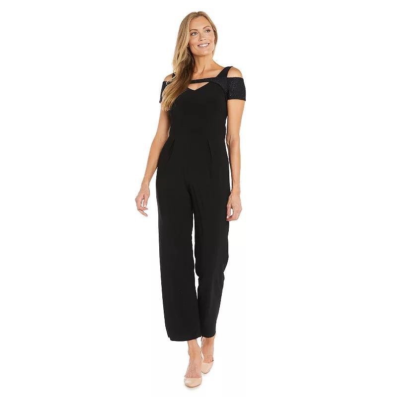 Women's R&M Richards Rhinestone Peek-a-Boo Jumpsuit, Size: 18, Black Product Image