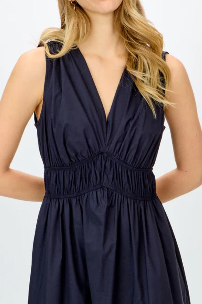 Stretch Poplin Fit-And-Flare Dress- Midnight Product Image