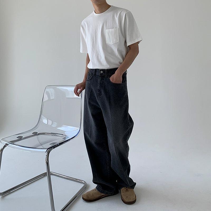 RT No. 1489 GRAY WIDE STRAIGHT JEANS Product Image