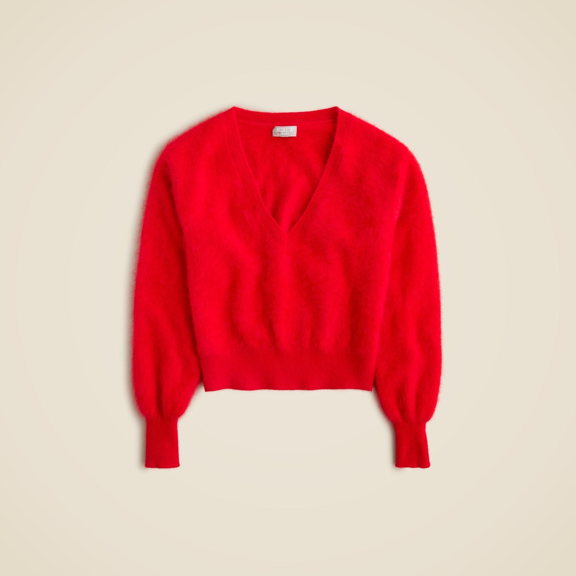 Brushed cashmere cropped V-neck sweater Product Image