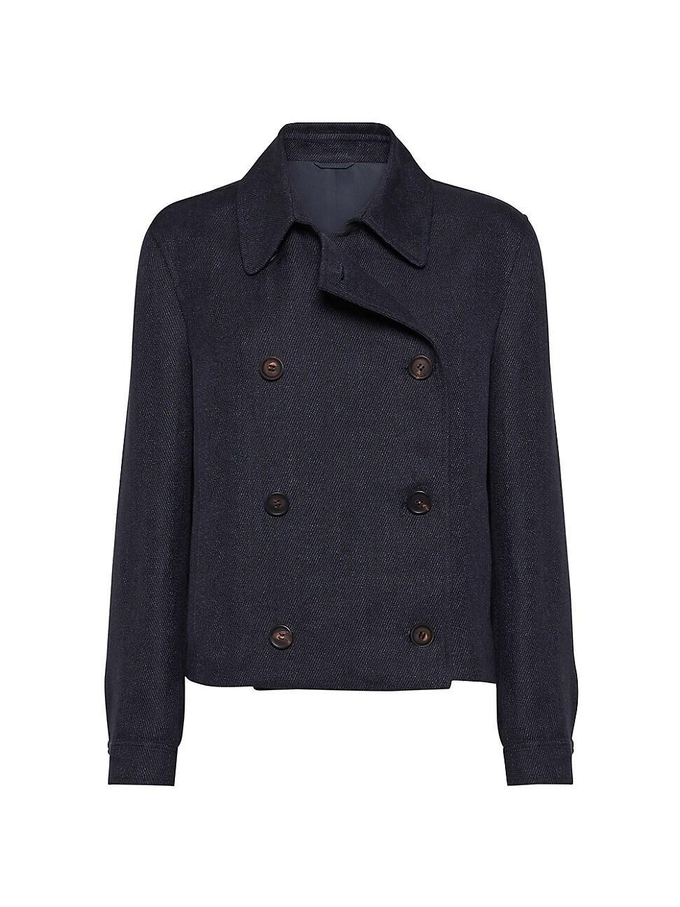 Womens Linen Cover Cropped Pea Coat with Monili Product Image