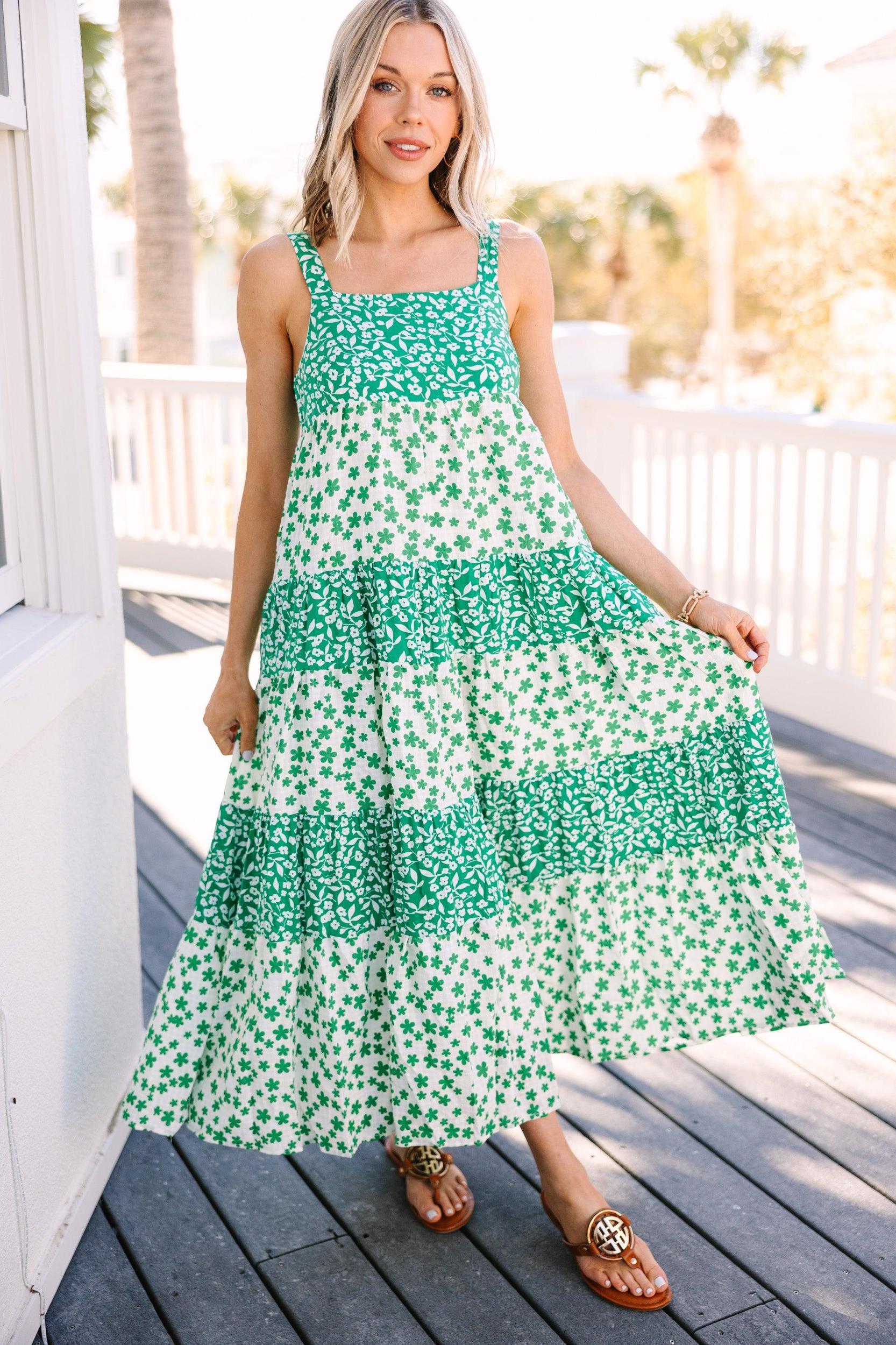 What You Love Green Ditsy Floral Midi Dress Female Product Image