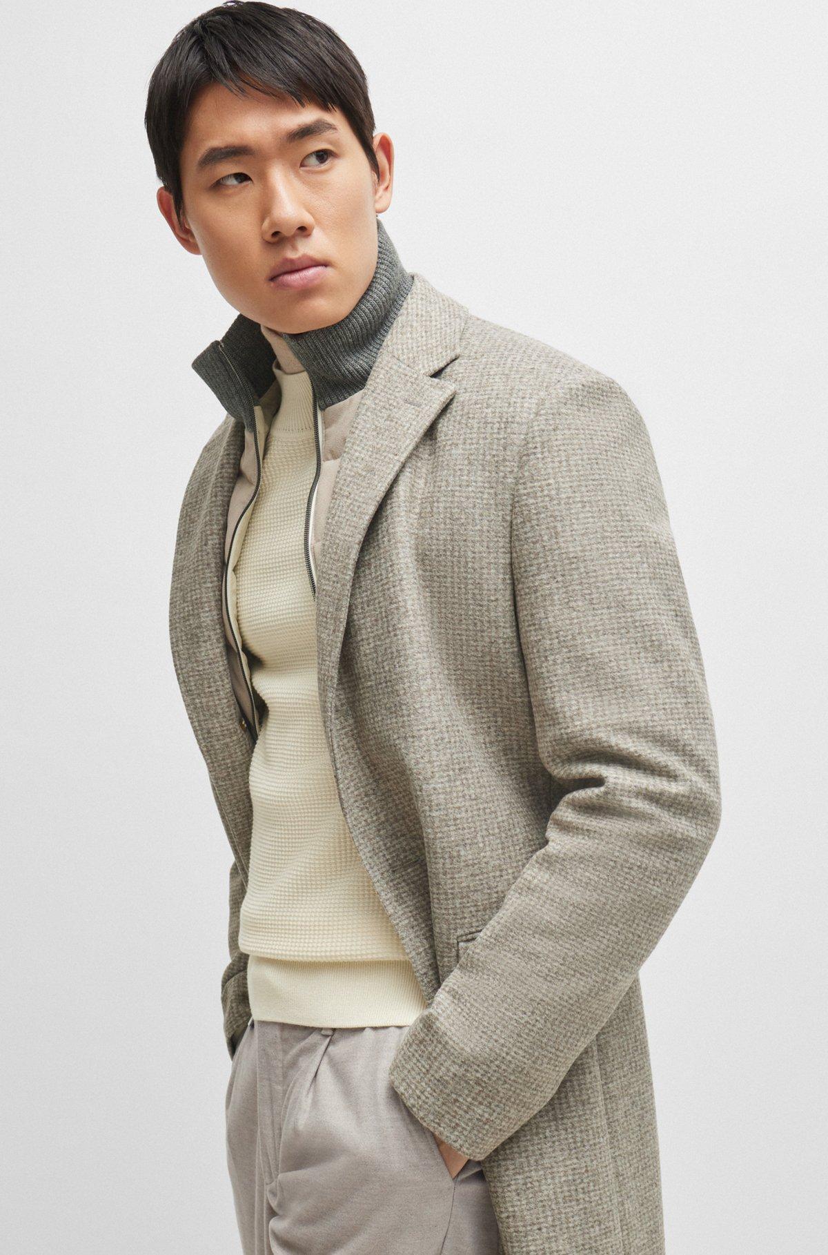 Slim-fit coat in wool blend with zip-up inner Product Image