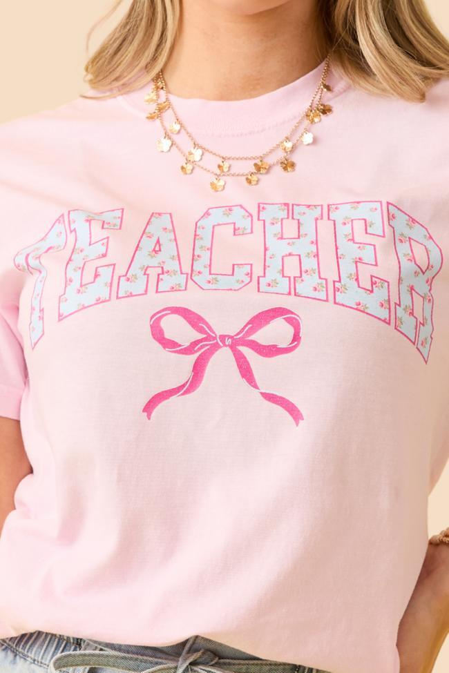 Teacher Block Florals Light Pink Graphic Tee DOORBUSTER Product Image
