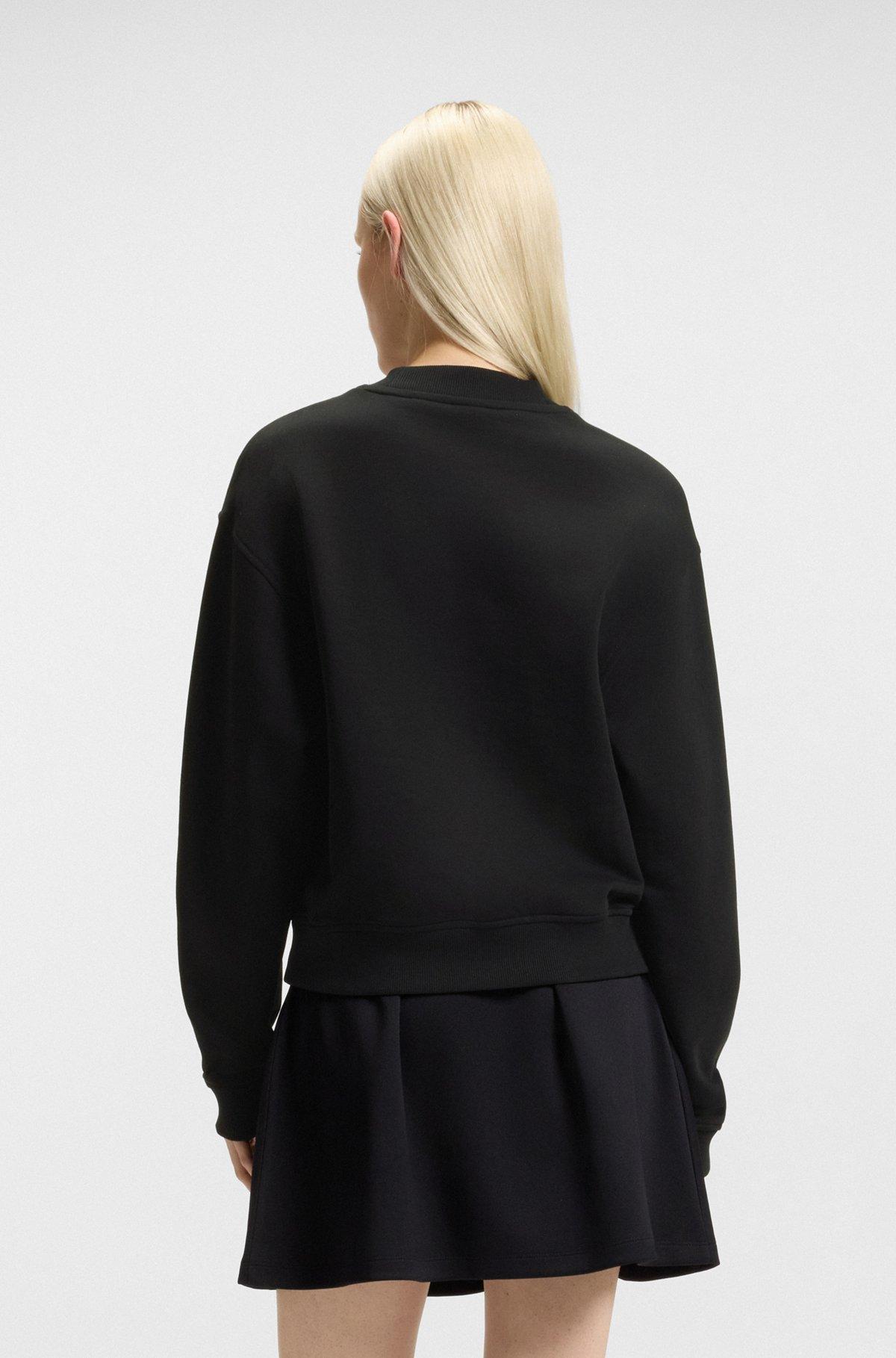 HUGO - Relaxed-fit cotton-terry sweatshirt with stacked-logo embroidery - Black Product Image