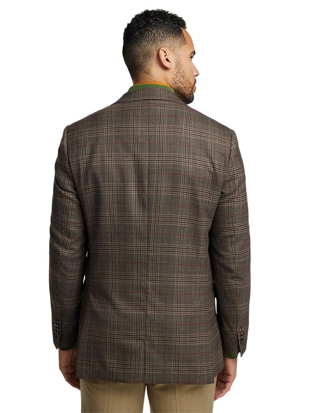 Wool Plaid Single Breasted Notch Lapel Sport Coat - Brown Product Image