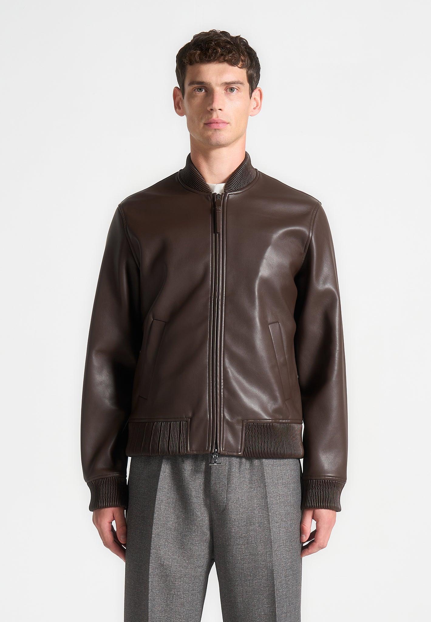 Leather Bomber Jacket - Brown Male Product Image