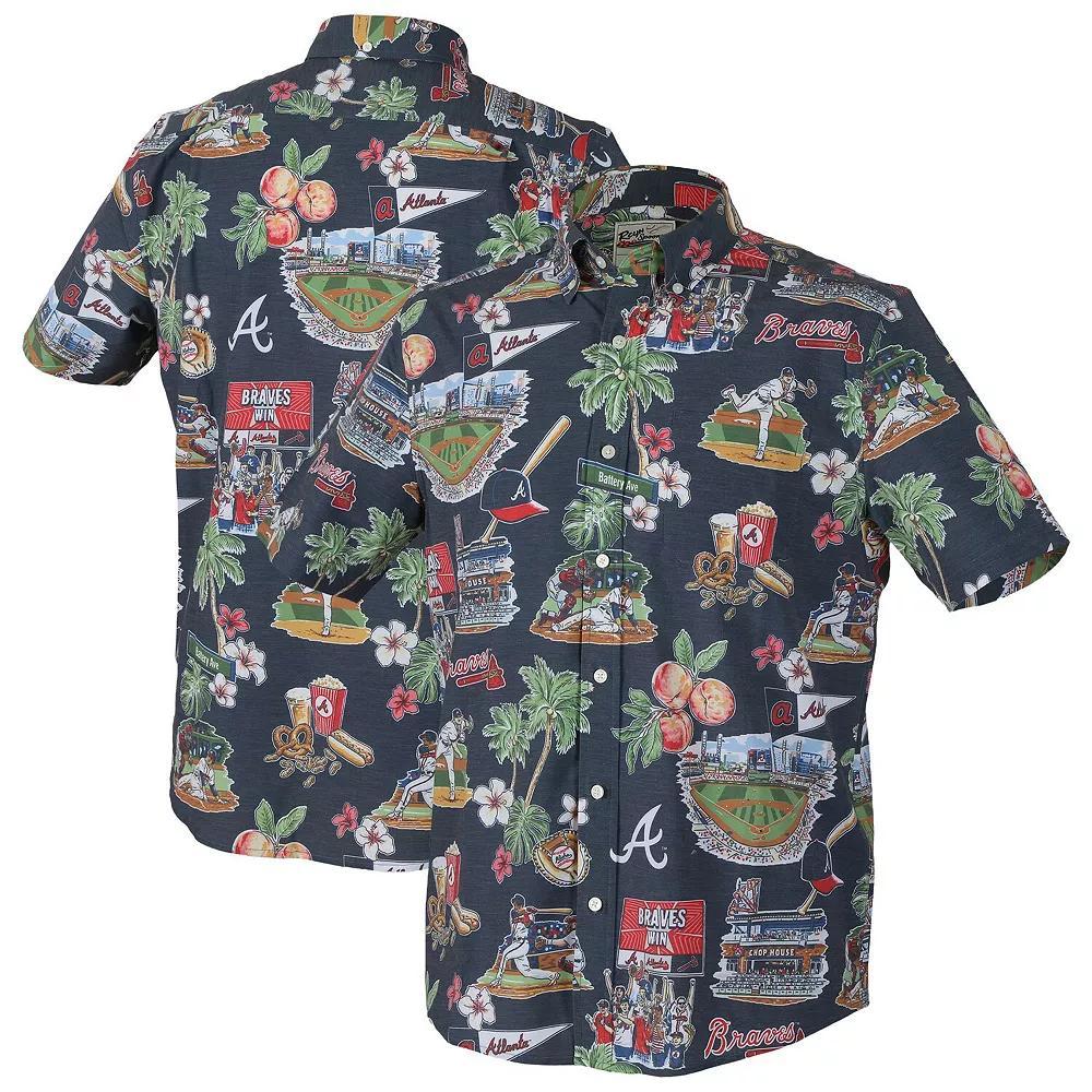 Men's Reyn Spooner  Navy Atlanta Braves Scenic Tri-Blend Performance Button-Up Top, Size: XXL, Blue Product Image