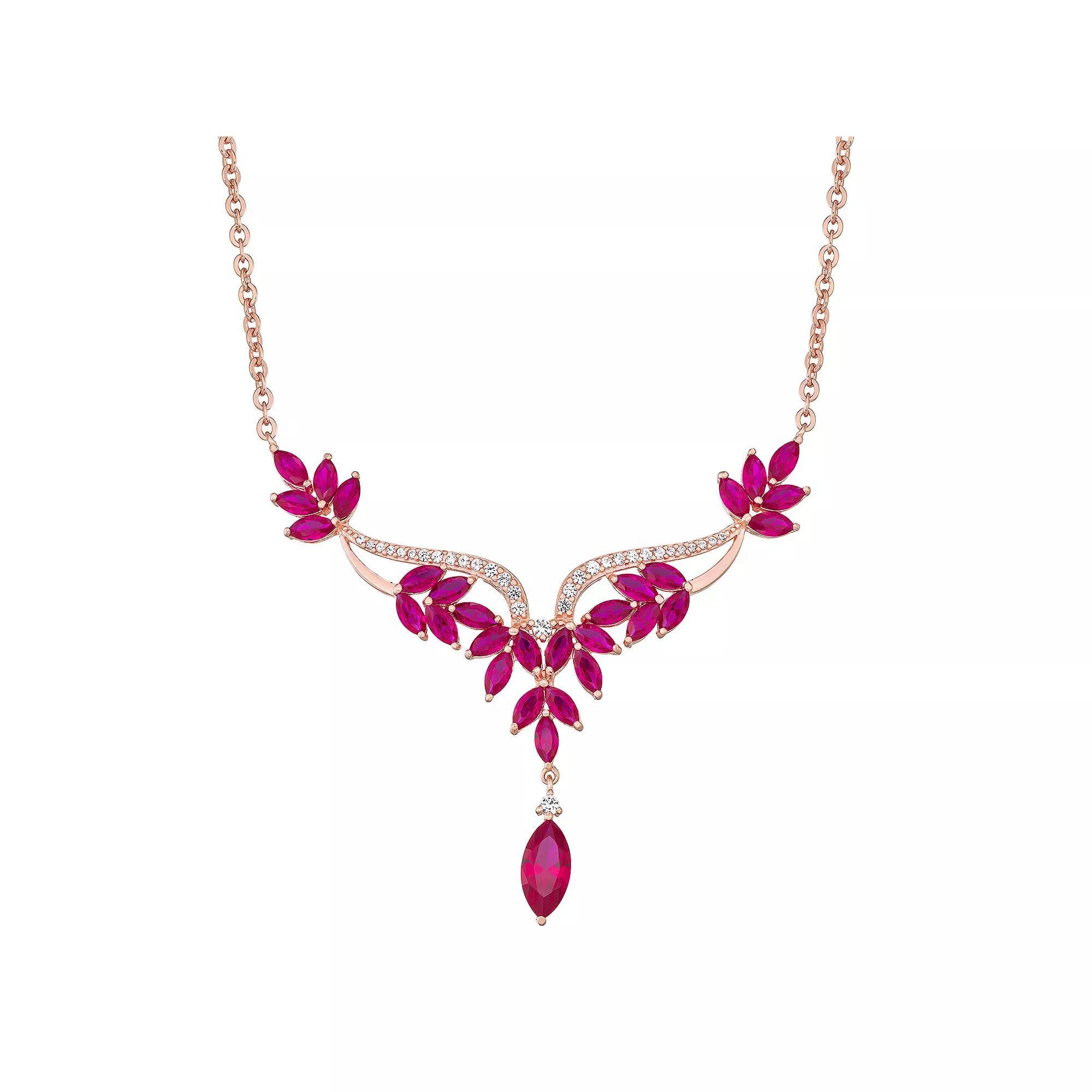 14k Rose Gold Over Silver Lab Created Ruby & White Sapphire Necklace, Women's, Size: 18", Pink Tone Product Image