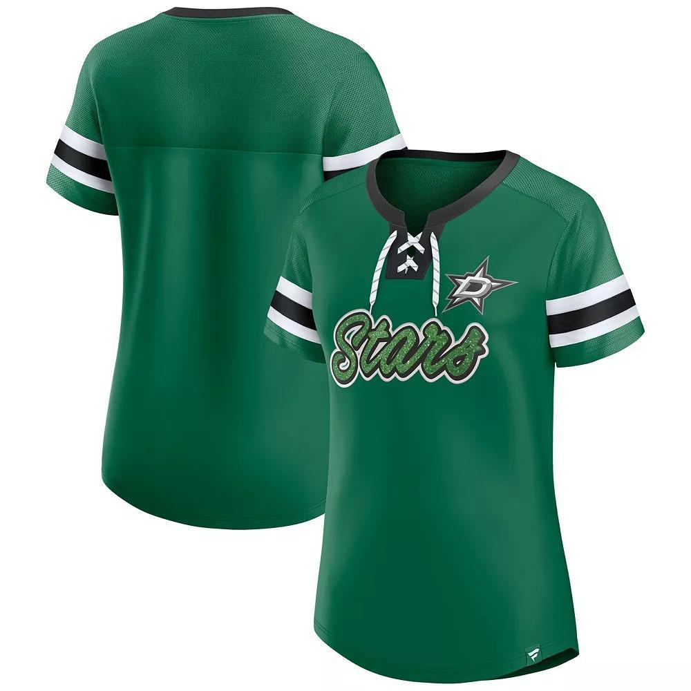 Women's Fanatics Kelly Green Dallas Stars Iconic Athena Lace-Up T-Shirt, Size: 2XL, Str Green Product Image
