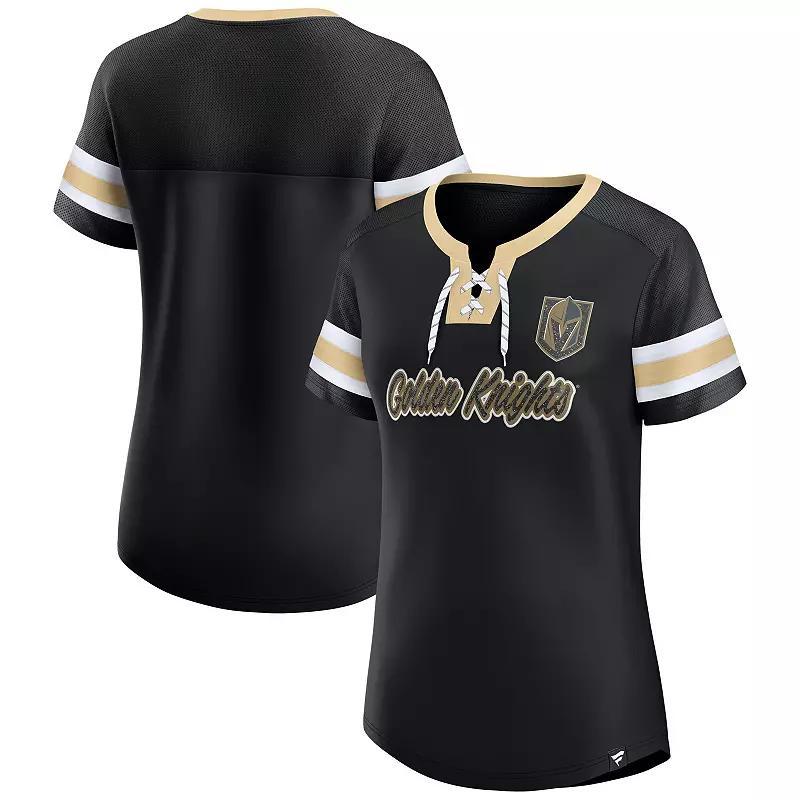 Womens Fanatics Black Vegas Golden Knights Iconic Athena Lace-Up T-Shirt Product Image