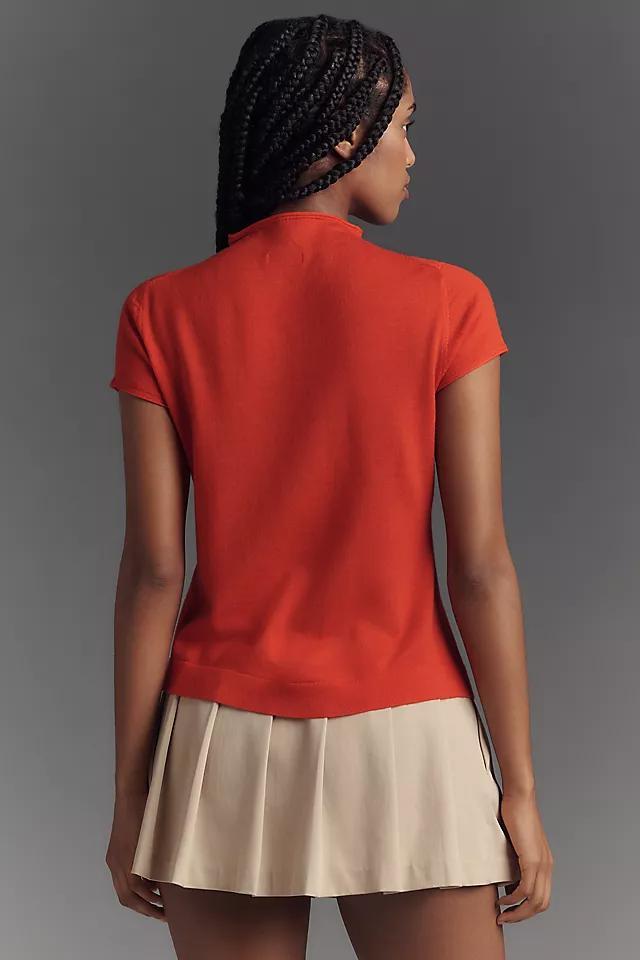 Pilcro Merino Wool Mock-Neck Short-Sleeve Cardigan Sweater Product Image