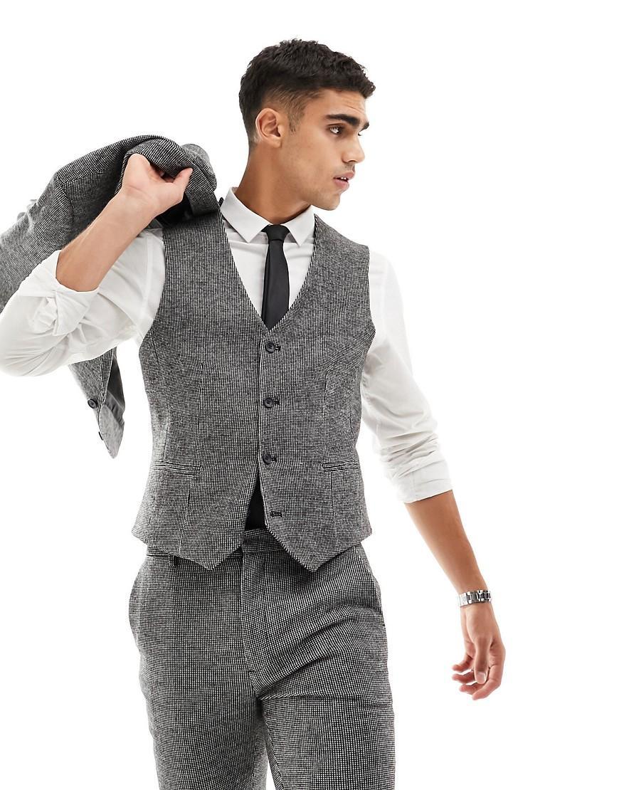 ASOS DESIGN wedding super skinny wool mix suit pants in monochrome puppytooth Product Image