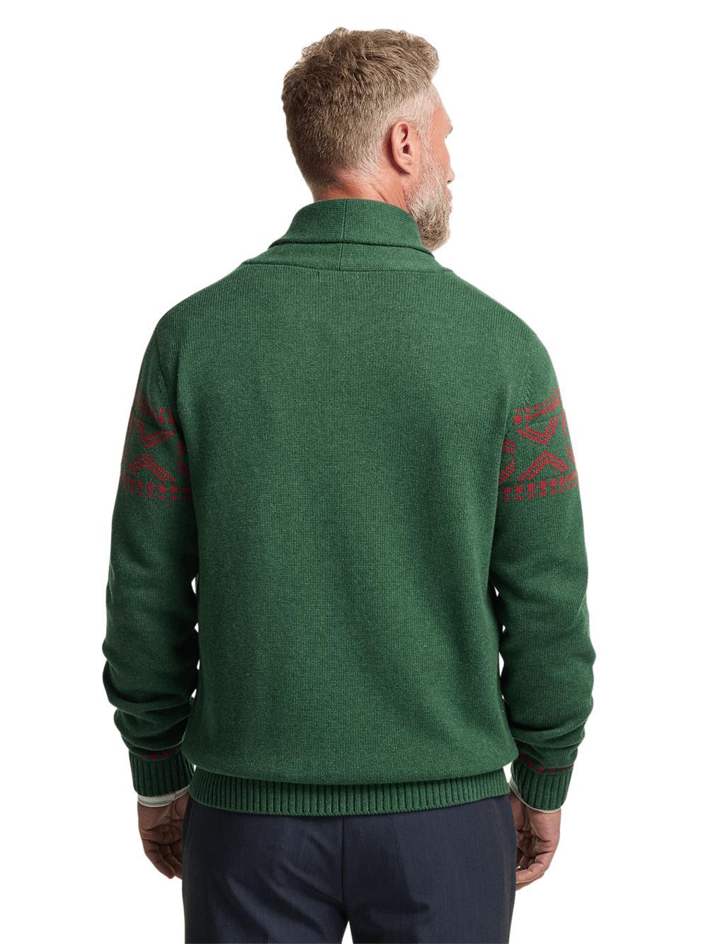 Cotton Button Front Shawl Collar Cardigan - Green Product Image