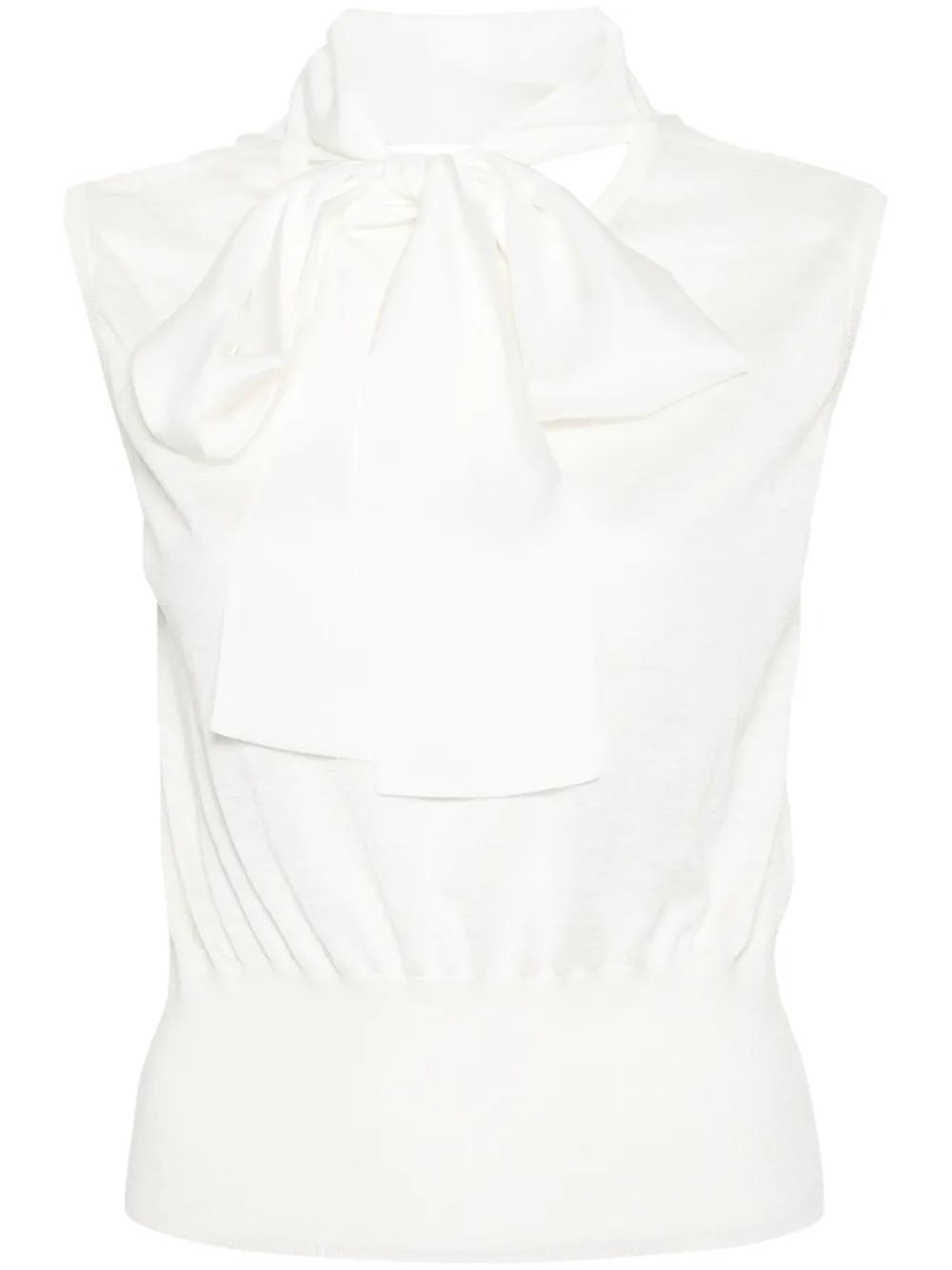 FABIANA FILIPPI Pussy-bow Collar Knitted Top In White Product Image