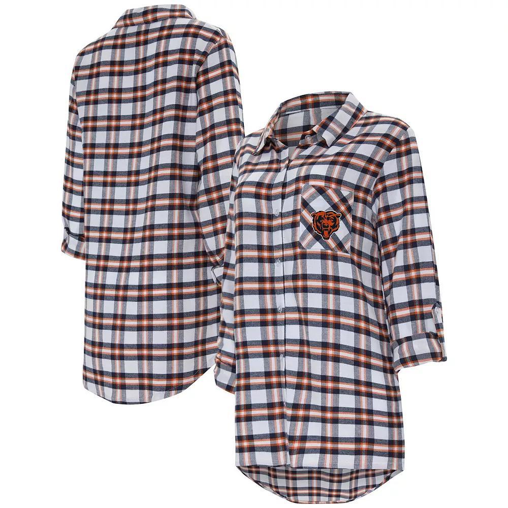 Women's Concepts Sport Navy Chicago Bears Sienna Plaid Full-Button Long Sleeve Nightshirt, Size: XL, Blue Product Image