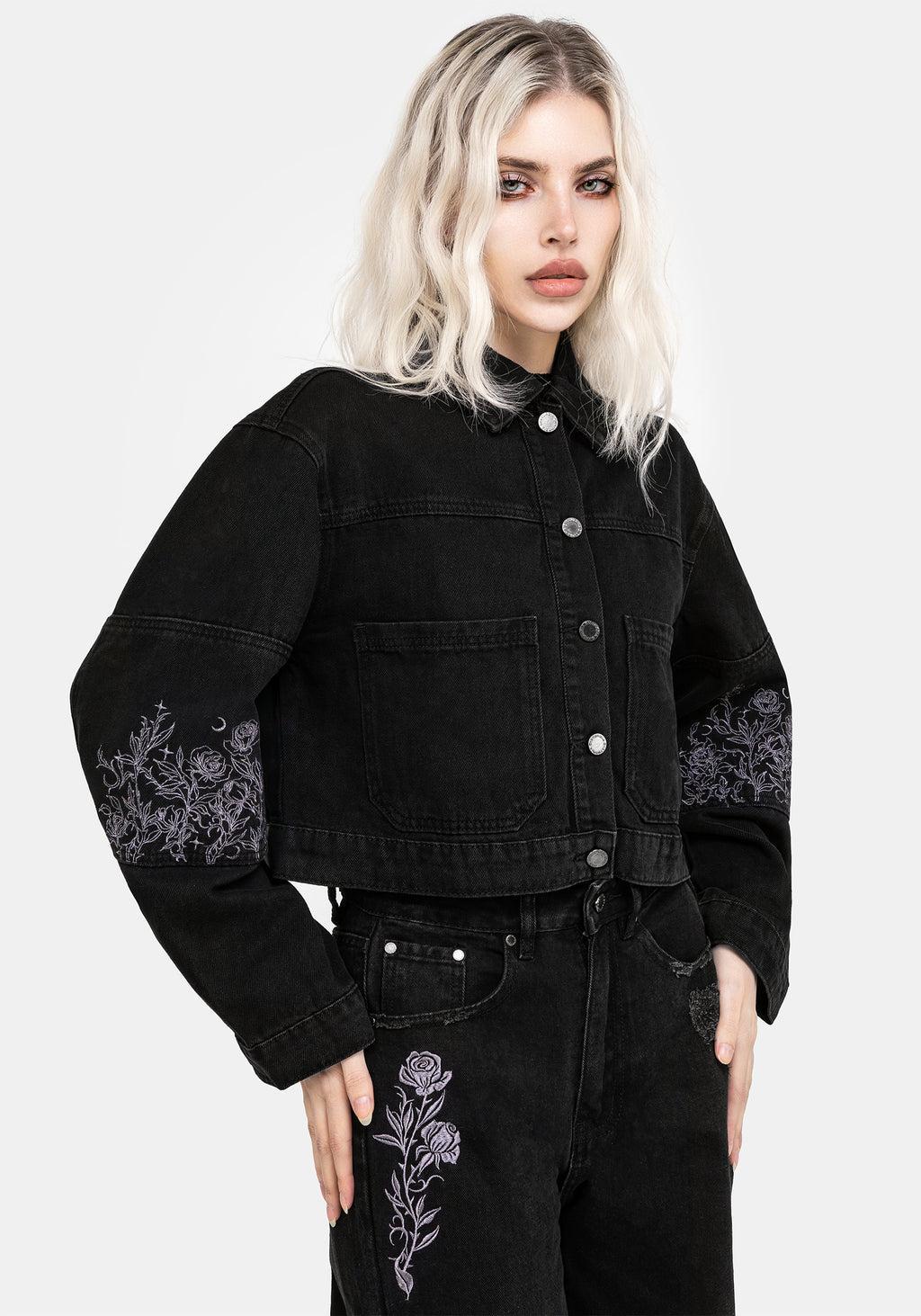 Deadhead Rose Embroidered Denim Carpenter Jacket Product Image