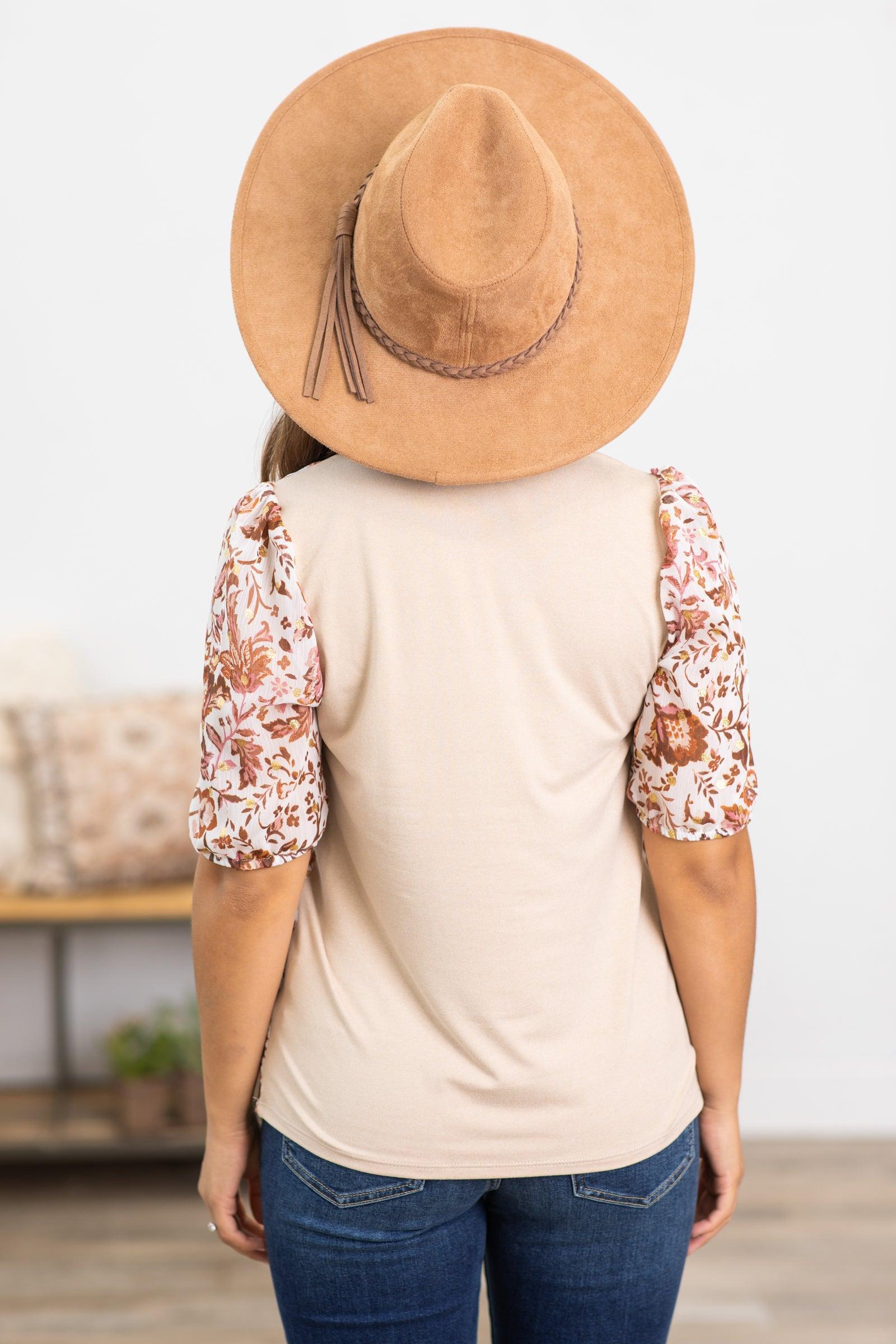 Rust and Off White Floral Print Top Product Image