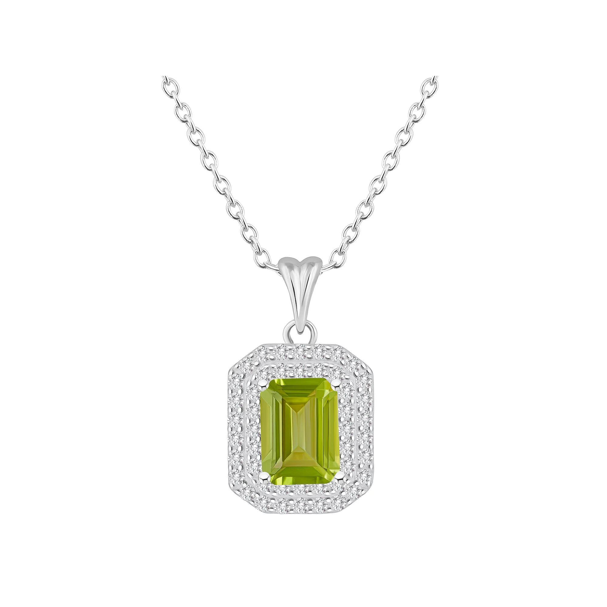 Celebration Gems Sterling Silver Emerald-Cut Garnet & White Topaz Double Halo Pendant Necklace, Women's, Size: 18" Product Image