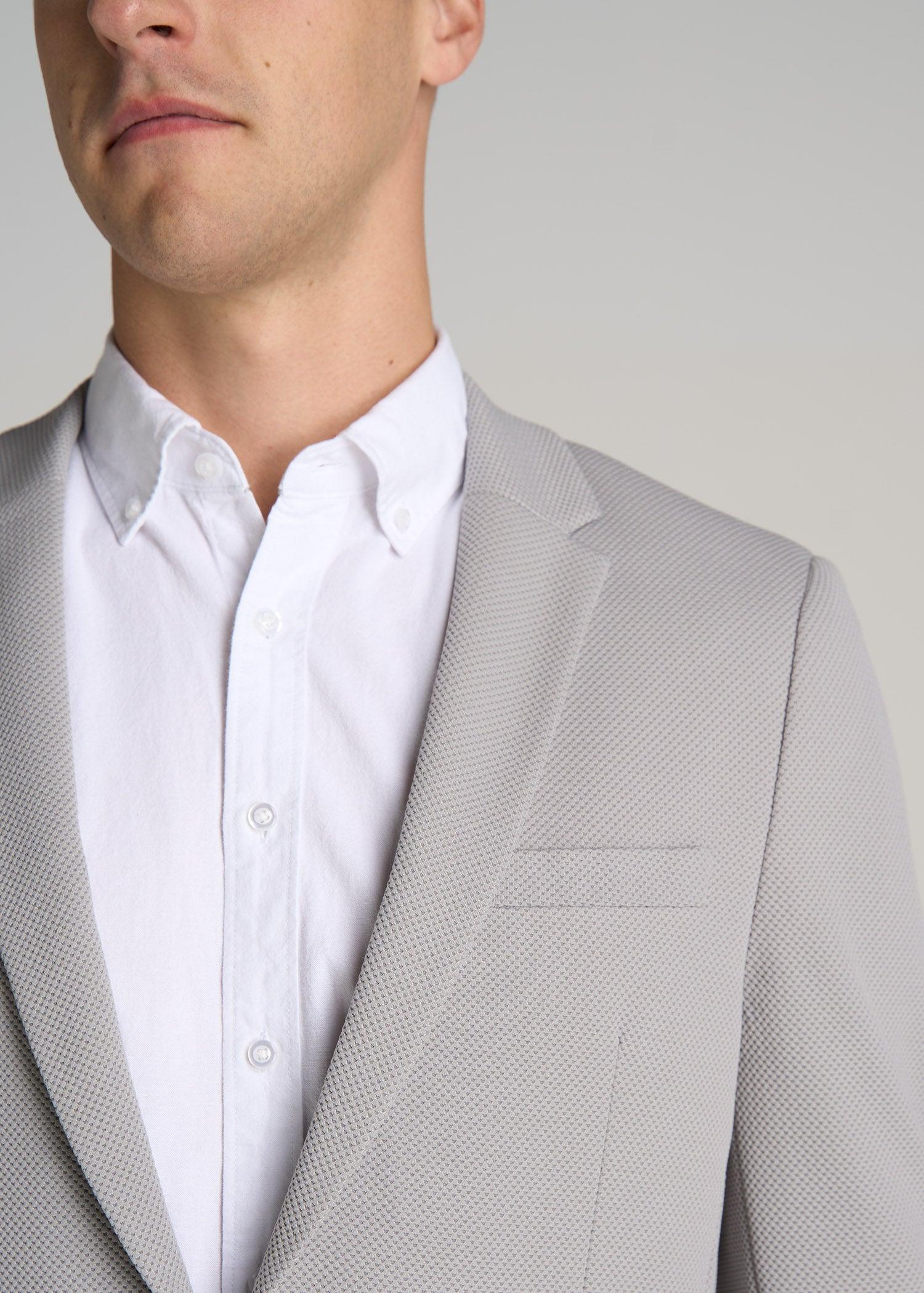Textured Blazer for Tall Men in Soft Grey Product Image