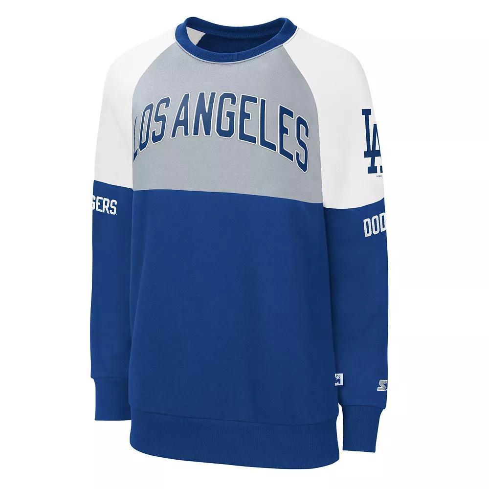 Women's Starter Royal/Gray Los Angeles Dodgers Baseline Raglan Pullover Sweatshirt, Size: XS, Blue Product Image