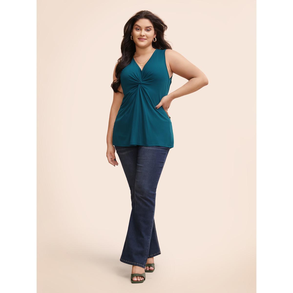 Plus Size Supersoft Essentials Plain V Neck Twist Front Tank Top Women Cyan Elegant Twist-front Dailywear Tank Tops Camis BloomChic 18-20/2X Product Image
