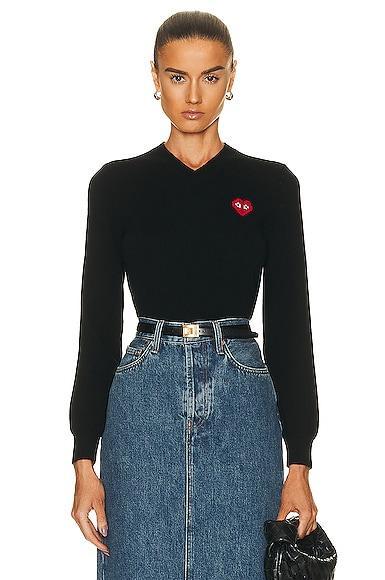COMME des GARCONS PLAY Invader V-Neck Pullover Sweater in Black Product Image