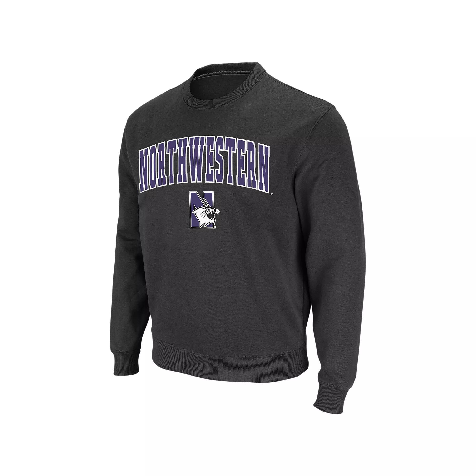 Men's Colosseum Charcoal Northwestern Wildcats Arch & Logo Crew Neck Sweatshirt, Size: Large Product Image