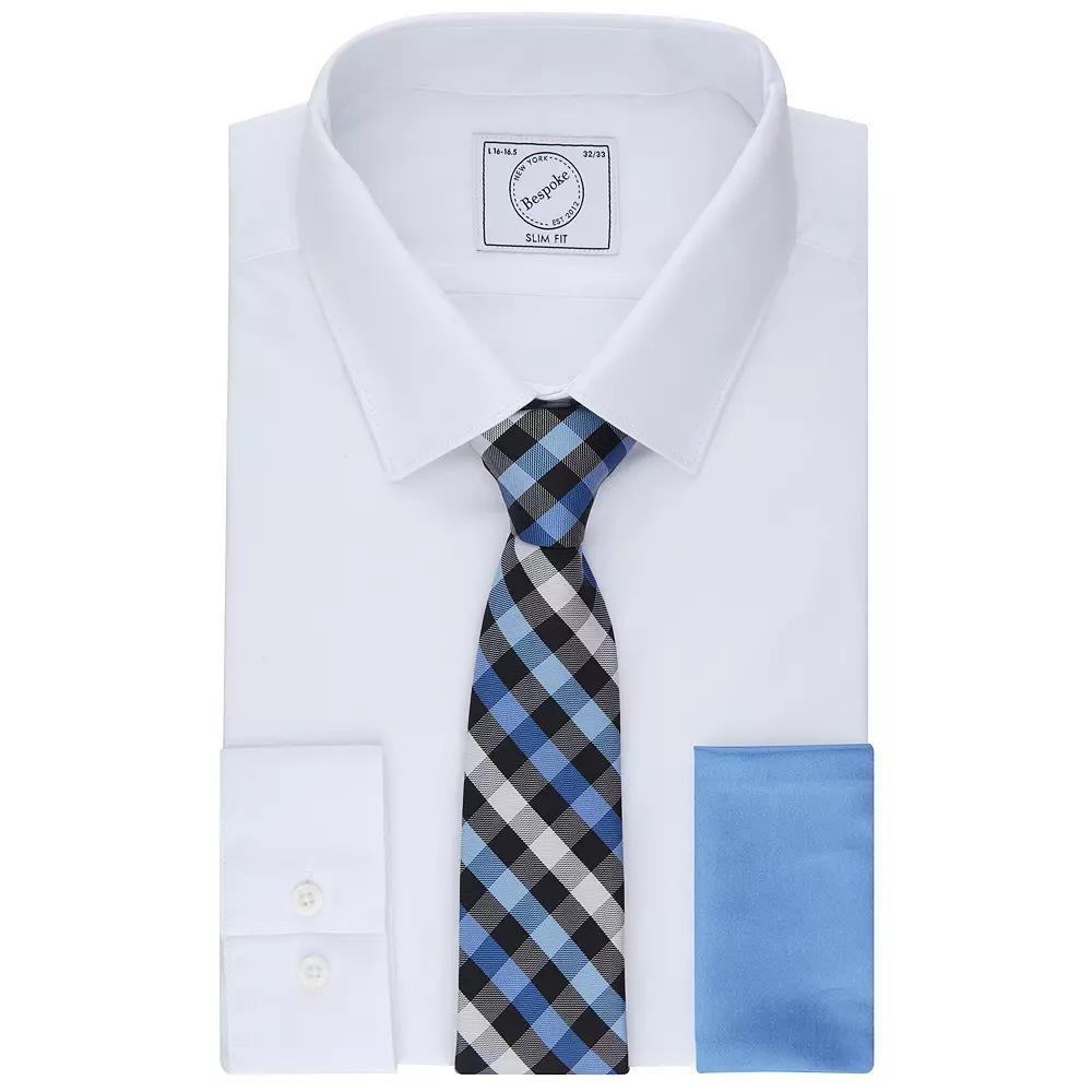 Men's Bespoke Slim-Fit Dress Shirt, Pocket Square & Tie Set, Size: Medium-32/33, Studio White Product Image