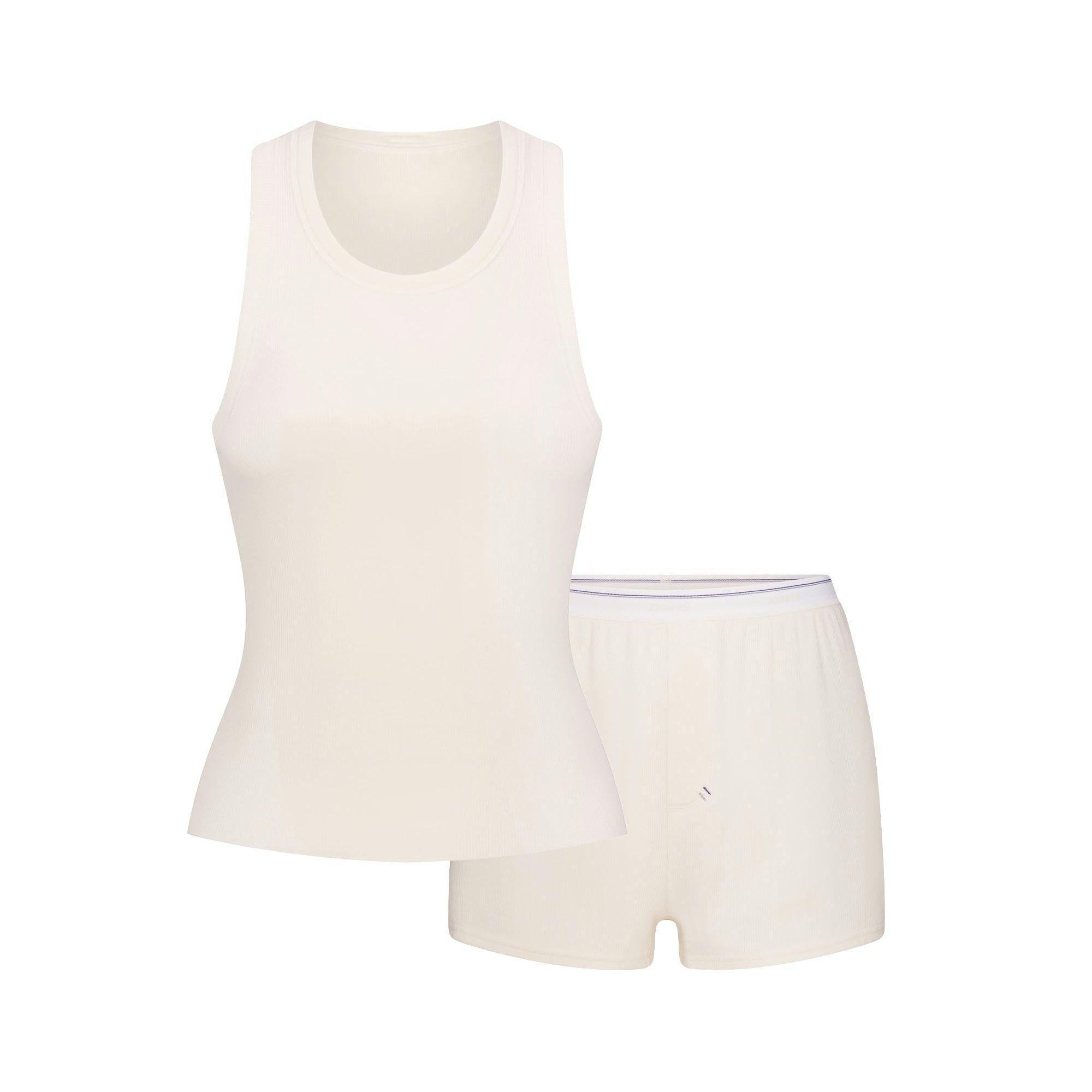 COTTON RIB SCOOP TANK AND SHORT SET | MARBLE Product Image