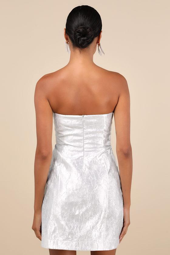 Party Poise Silver Textured Strapless Bodycon Mini Dress Product Image