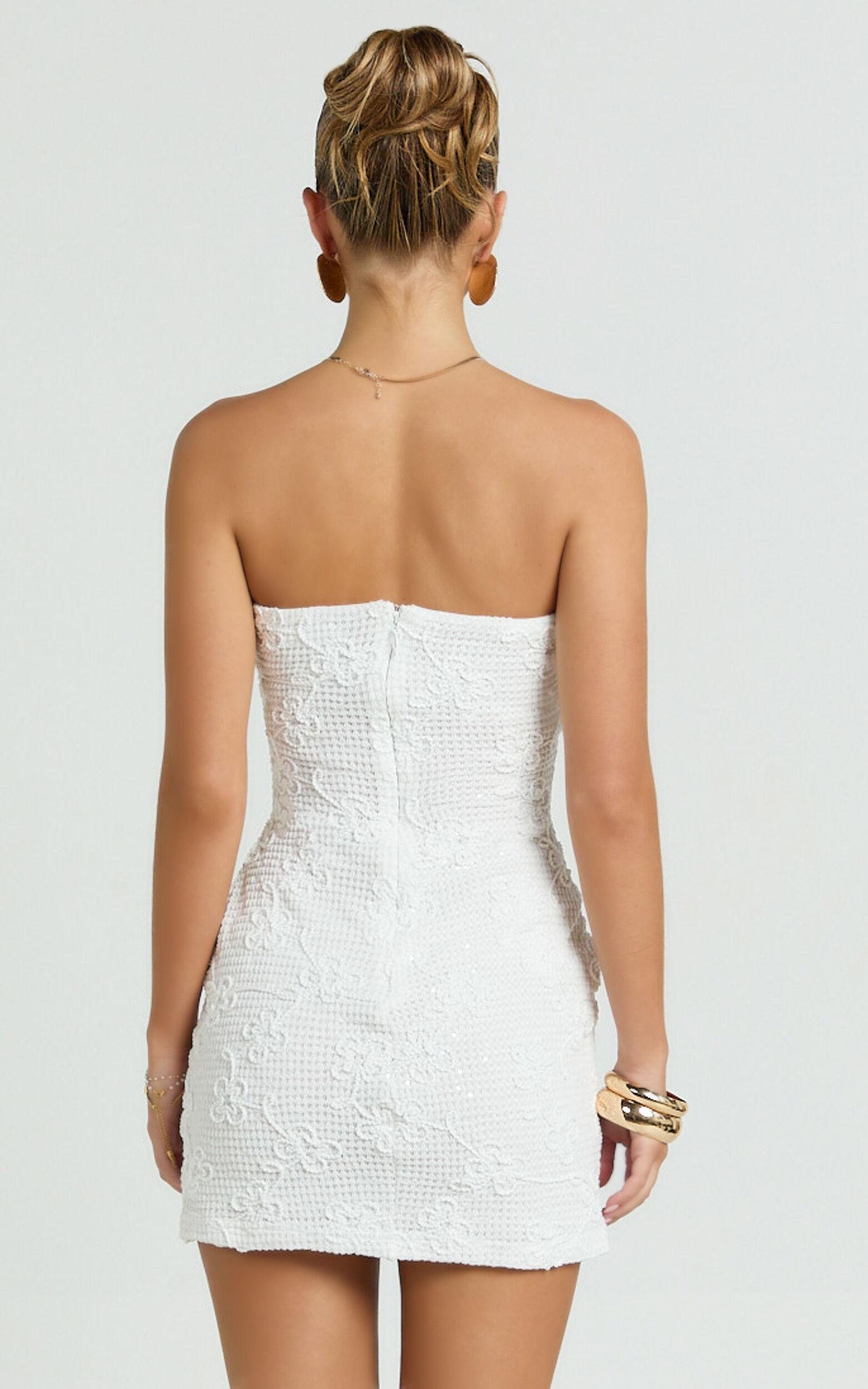 Inka Mini Dress - Strapless Fitted Jersey Dress in White Product Image