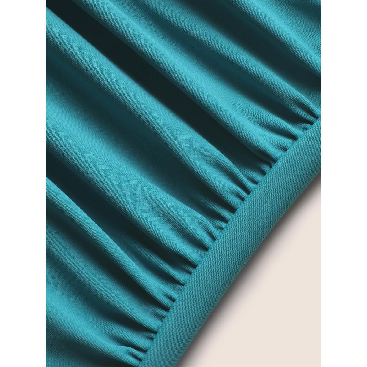 Plus Size Solid Ruched Shell Chain Detail One Piece Swimsuit Women's Swimwear Teal Beach Tie knot Curve Bathing Suits High stretch One Pieces BloomChic 12/L Product Image