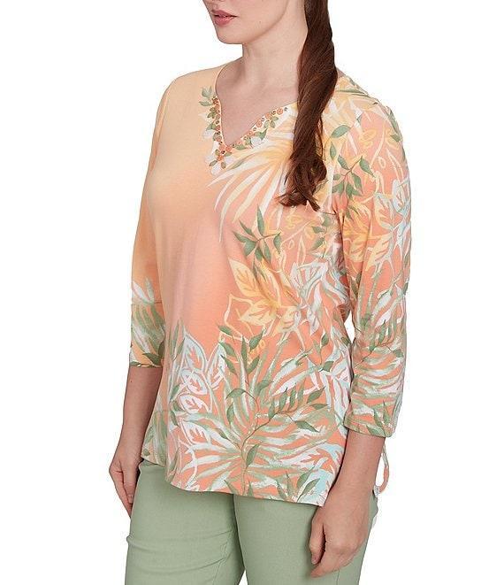 Ruby Rd. Petite Size Embellished V-Neck 3/4 Sleeve Knit Top Product Image