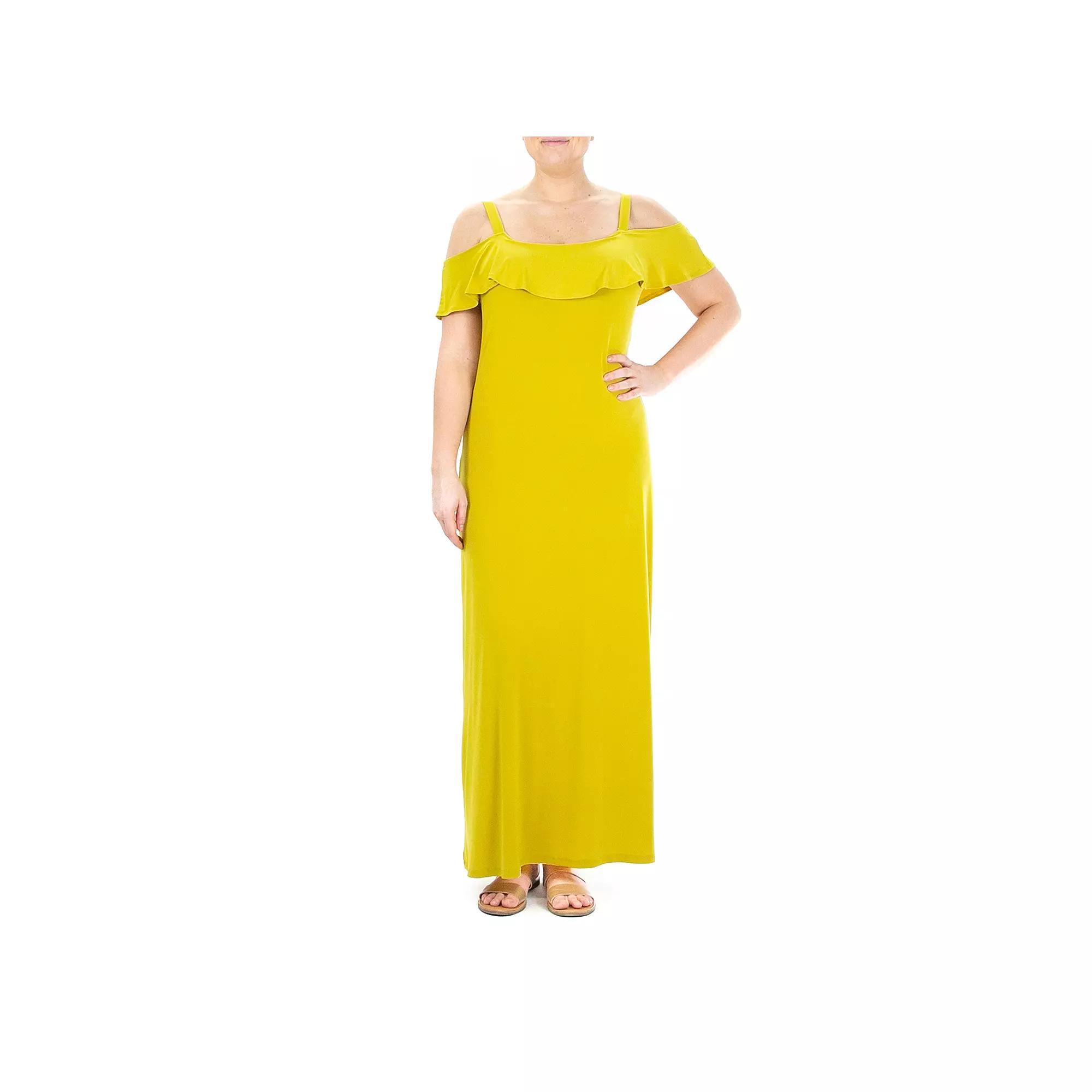 Women's Nina Leonard Print Cold-Shoulder Maxi Dress, Size: Medium, Green Product Image