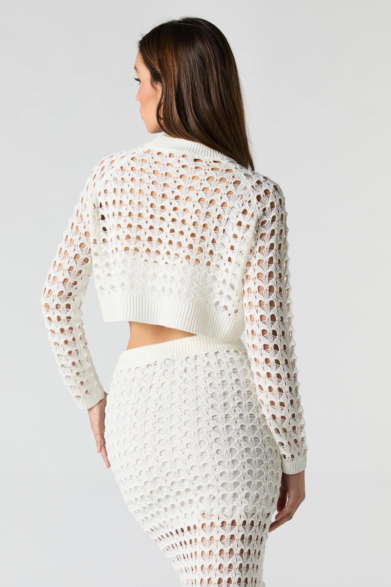 Open Knit Long Sleeve Crop Top Female Product Image