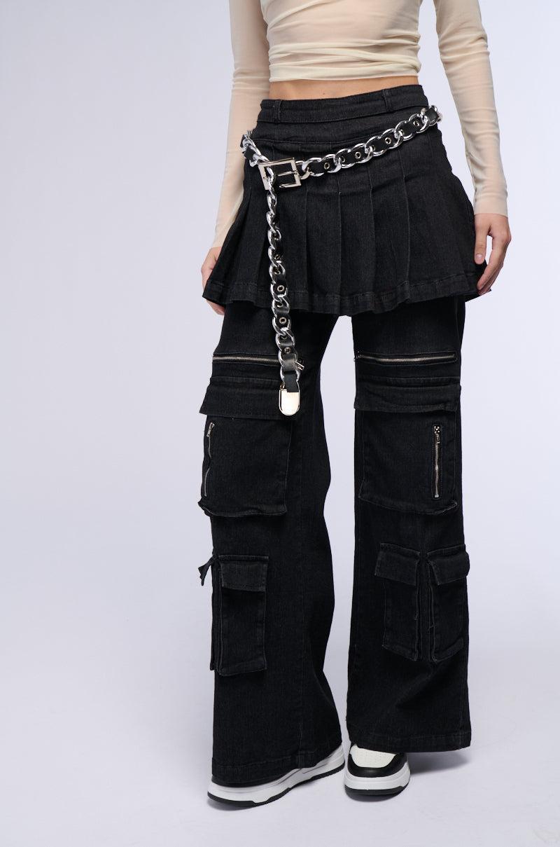 WANT U BACK WIDE LEG DENIM PANT WITH SKIRT Product Image