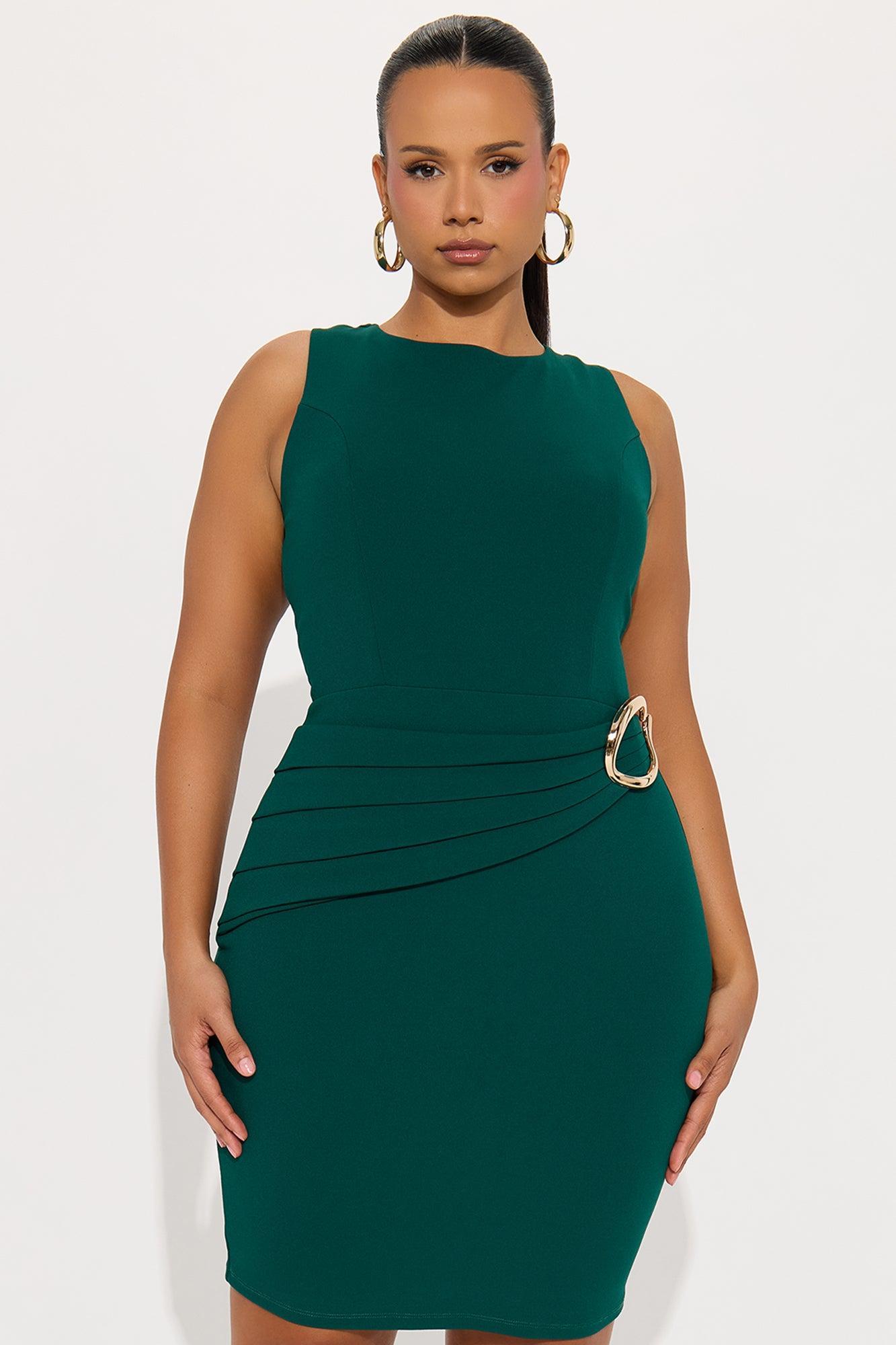 Hazel Ruched Midi Dress - Hunter Green Product Image