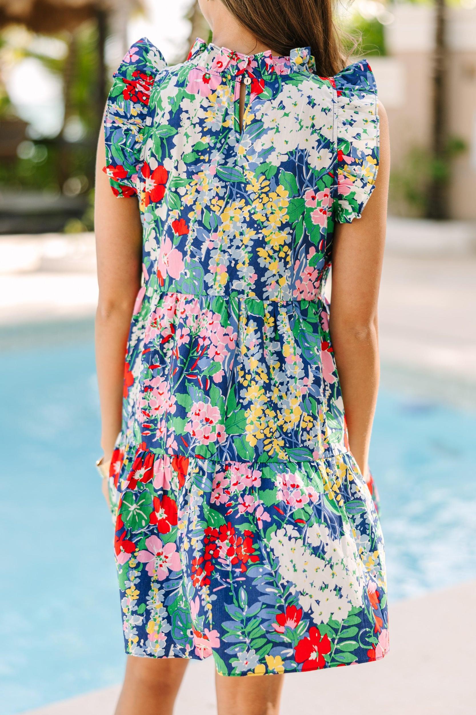 What Dreams Are Made Of Navy Blue Floral Ruffled Dress Female Product Image