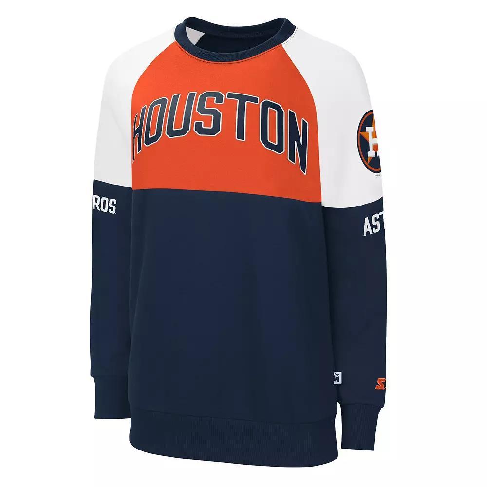 Women's Starter Navy/Orange Houston Astros Baseline Raglan Pullover Sweatshirt, Size: Medium, Blue Product Image