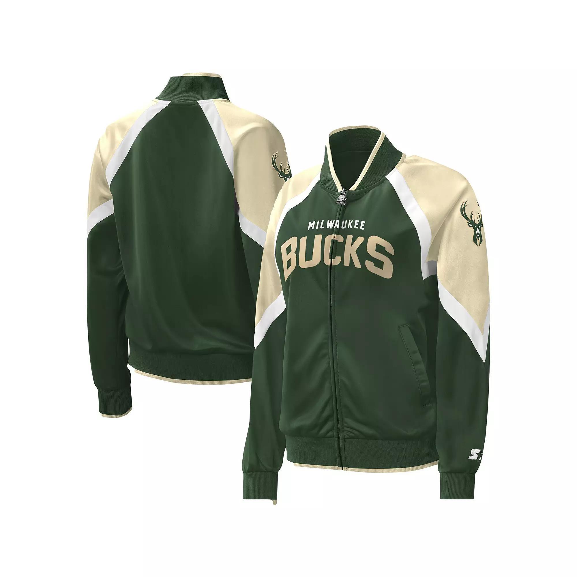 Women's Starter Hunter Green Milwaukee Bucks Slam Dunk Raglan Full-Zip Track Jacket, Size: Small, Team Product Image
