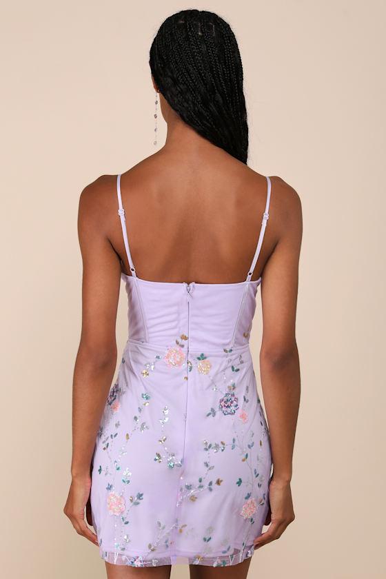 Shimmering Beauty Lavender Mesh Sequin Bustier Mini Dress Product Image